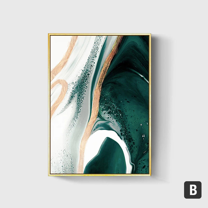 Luxurious Modern Green and Gold Foil Abstract Canvas Art for Stylish Room Upgrade