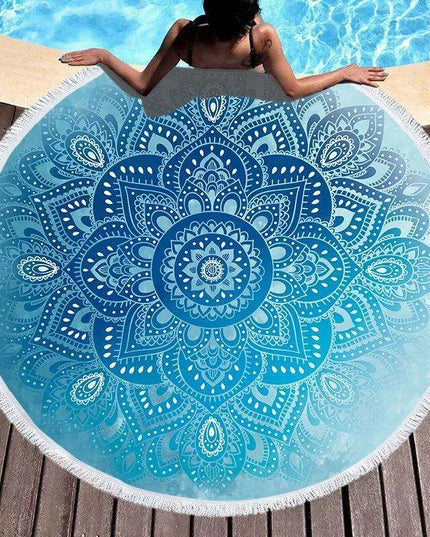Bohemian Chic Round Microfiber Towel with Tassels - 150CM Luxe Beach Accessory