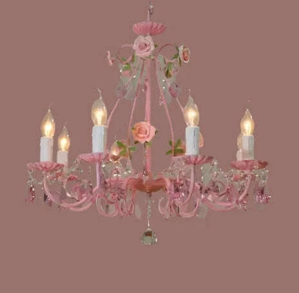 Chic Pink Crystal Pendant Light - Modern Iron Chandelier for Stylish Girls' Bedrooms and Living Areas with E14 LED Compatibility