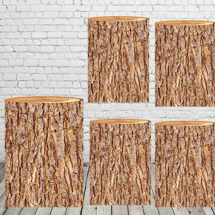 Customizable Wood Bark Elastic Fabric Cylinder Covers for Stunning Dessert Table Decor