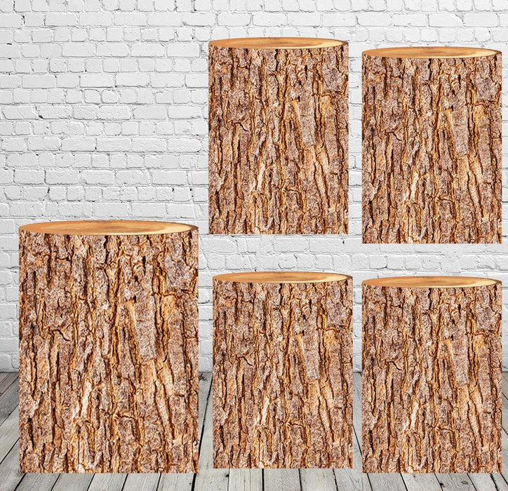 Customizable Wood Bark Elastic Fabric Cylinder Covers for Stunning Dessert Table Decor
