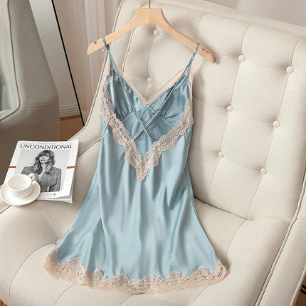 Satin V-Neck Spaghetti Strap Nightgown - Soft Sleepwear for Women