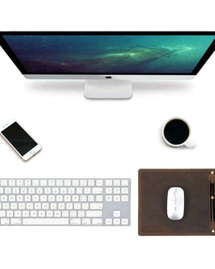 Luxurious Nubuck Leather Mouse Pad with Convenient Pen Holder for an Upscale Office