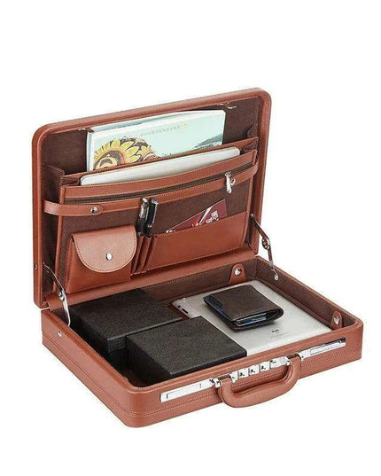 Luxury Leather Laptop Briefcase with Enhanced Security Features and Timeless Elegance