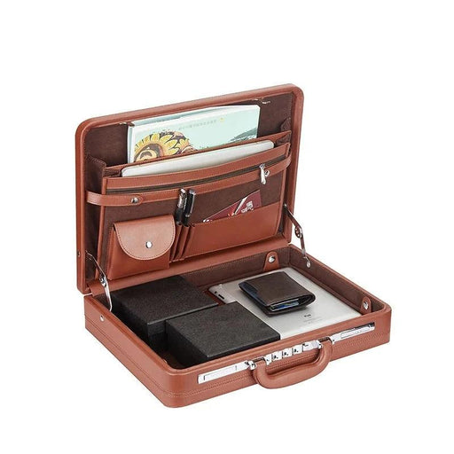 Luxury Leather Laptop Briefcase with Enhanced Security Features and Timeless Elegance