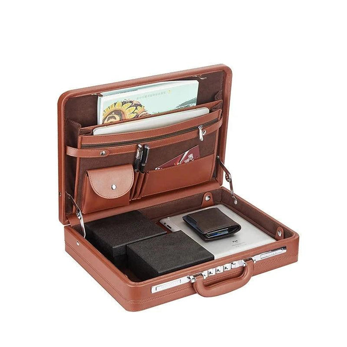 Luxury Leather Laptop Briefcase with Enhanced Security Features and Timeless Elegance