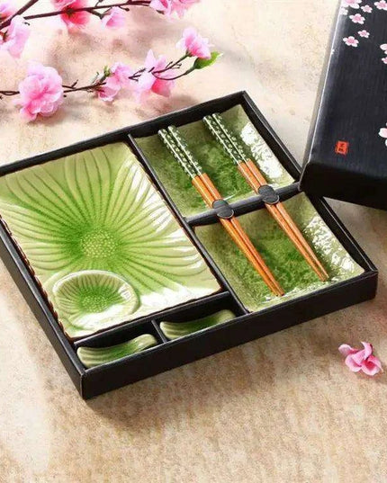 Elegant Ice Crack Ceramic Dining Set - Handcrafted Japanese Sushi Plates and Chopsticks