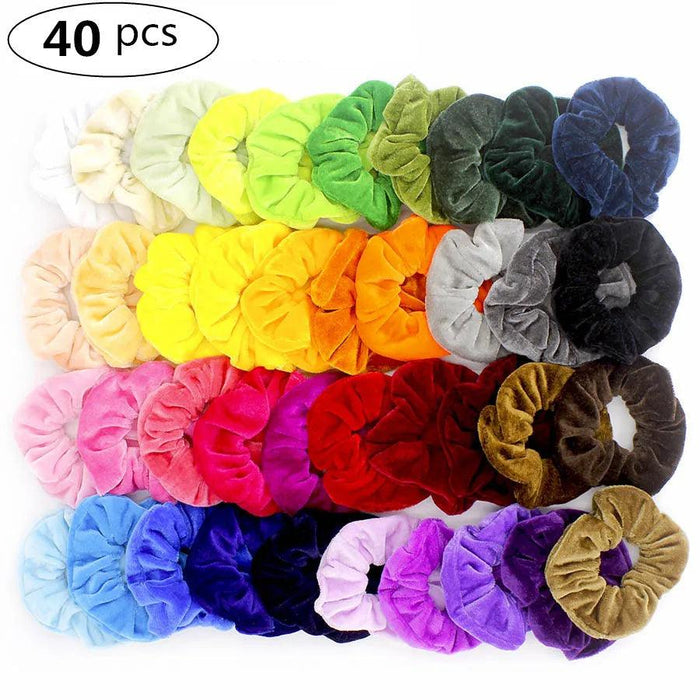Vintage Velvet Luxe Hair Accessories - Set of 20/40 Elegant Scrunchies