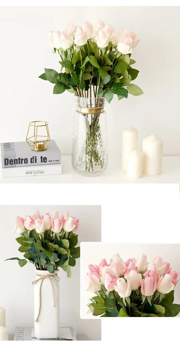 7-Piece Realistic Touch Faux Rose Stem Set | Elegant Home and Wedding Decoration