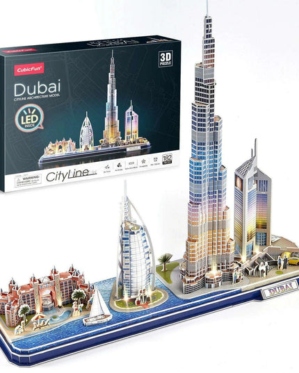 Illuminated Dubai Skyline 3D Puzzle Kit - Experience the Magic of the City