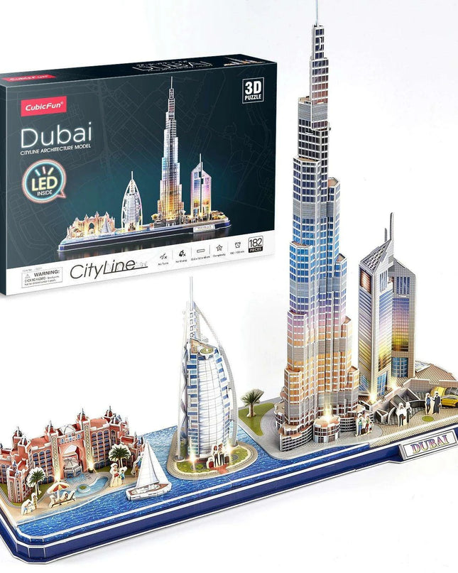 Illuminated Dubai Skyline 3D Puzzle Kit - Experience the Magic of the City