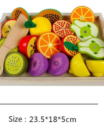 Montessori Wooden Kitchen Playset - Interactive Pretend Cooking Toy with Fruit & Vegetable Cutting Set for Children