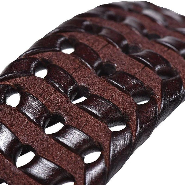 Men's Elegant Gold Buckle Braided Genuine Leather Belt