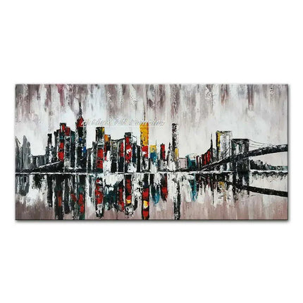 Abstract Urban Cityscape Hand-Painted Canvas Art - Contemporary Wall Decor Inspiration
