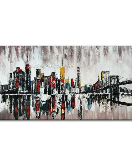 Abstract Urban Cityscape Hand-Painted Canvas Art - Contemporary Wall Decor Inspiration