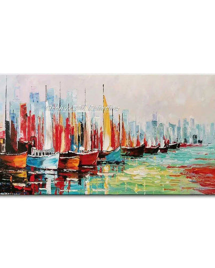 Abstract Urban Cityscape Hand-Painted Canvas Art - Contemporary Wall Decor Inspiration
