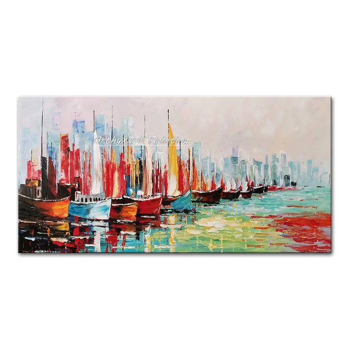 Abstract Hand-Painted Cityscape Oil Painting - Modern Wall Art Decor for Home