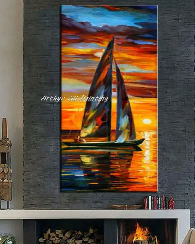 Abstract Boat Oil Painting: Large Handcrafted Artwork to Elevate Your Home's Aesthetic