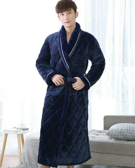 Men's XXXL Quilted Flannel Kimono Robe - Cozy Winter Luxe Edition