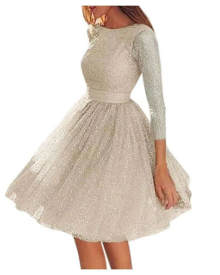 Glistening Silver Lace Maxi Dress - Chic Evening Gown for Special Occasions