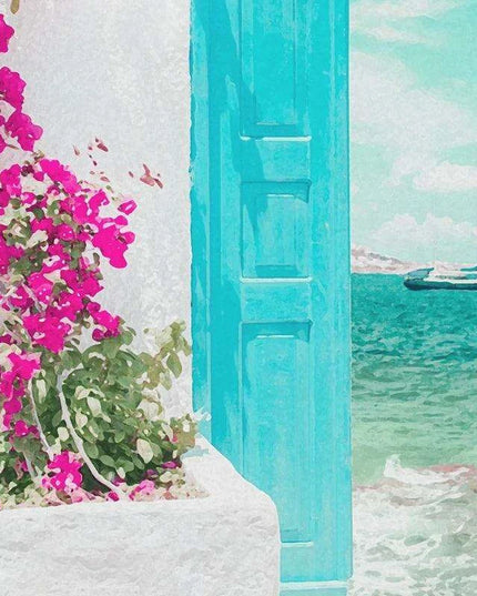 Serene Santorini Blue Coastal Watercolor Canvas Artwork - Elevate Your Space with Timeless Elegance
