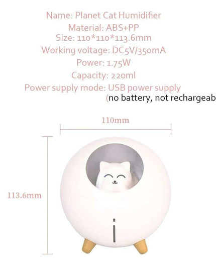 Charming Cat Design Ultrasonic Humidifier with Colorful LED Night Light and USB Compatibility