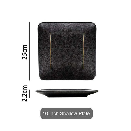 Elegant Matte Black and Gold Ceramic Dinnerware Collection - Essential Set for Upscale Dining Experiences