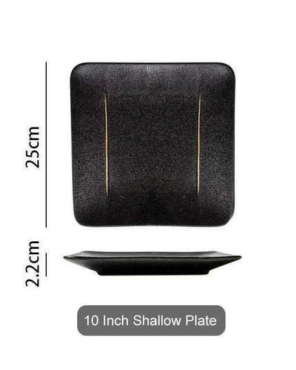 Elegant Matte Black and Gold Ceramic Dinnerware Collection - Essential Set for Upscale Dining Experiences