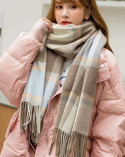 Chic Cashmere Plaid Wrap - Elegant Winter Neck Accessory