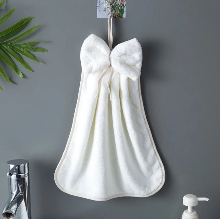 Bowknot Embellished Coral Velvet Hand Towels - Multipurpose Household Essentials