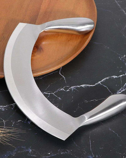 8.5-Inch Multi-Functional Stainless Steel Mezzaluna Knife for Effortless Chopping of Herbs, Vegetables, and More