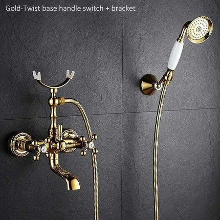 Luxurious Gold Brass Bathtub Faucet with Crystal Accents and Hand Shower