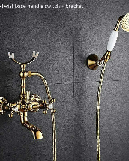 Luxurious Gold Brass Bathtub Faucet with Crystal Accents and Hand Shower