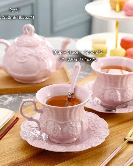 Delightful Retro Pink Floral Porcelain Tea Set - Stylish Teapot and Cup Pair