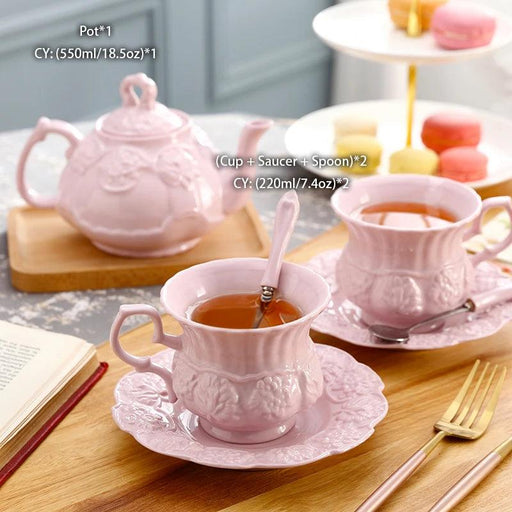 British Floral Pink Tea Set - Vintage Porcelain Cup and Pot Set