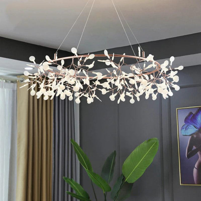 Elegant Nordic Firefly Chandelier: Rose Gold & Black Light Fixture with Adjustable Glow