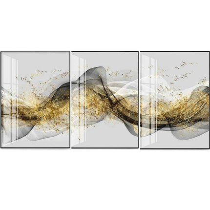 Opulent Golden Ribbon Landscape Canvas Art - Sophisticated Home Elegance