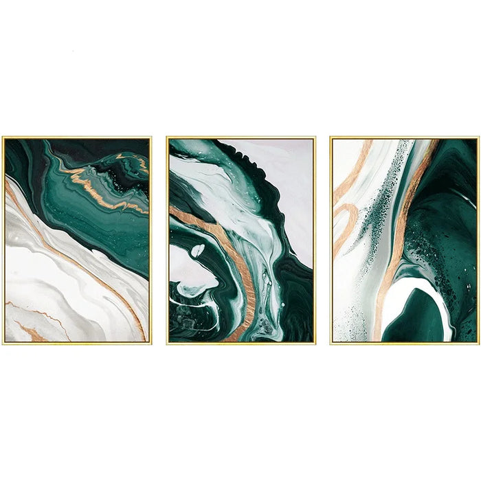 Elegant Green and Gold Foil Lines Abstract Canvas Art for Luxurious Room Makeover