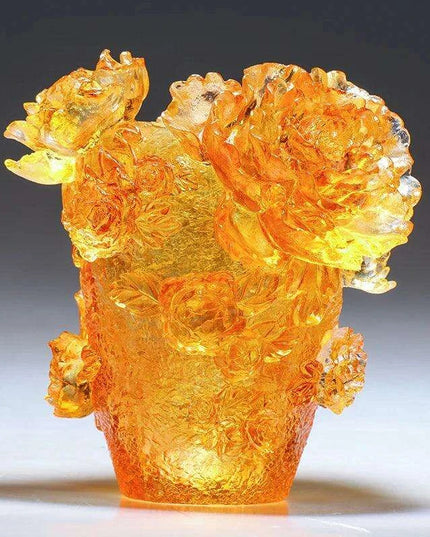 Majestic Noble Purple Tree Peony Glass Vase - Premium Colored Glaze Decor