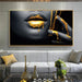 Golden Lips Black Women Oil Painting - Large Modern Wall Art Piece