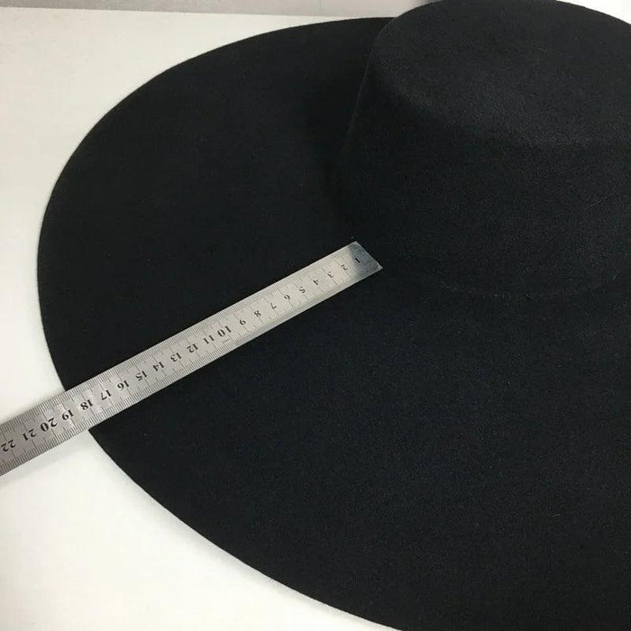 Elegant Women's Black Wool Fedora Hat with Wide Brim for Fall and Winter Fashion