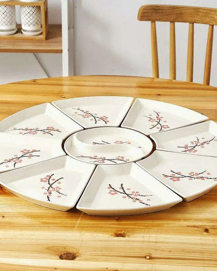 Artisan Hand-Painted Japanese Ceramic Dining Set with Elegant Platter and Bowl