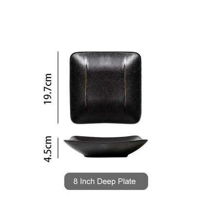 Elegant Matte Black and Gold Ceramic Dinnerware Collection - Essential Set for Upscale Dining Experiences