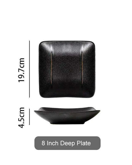 Elegant Matte Black and Gold Ceramic Dinnerware Collection - Essential Set for Upscale Dining Experiences