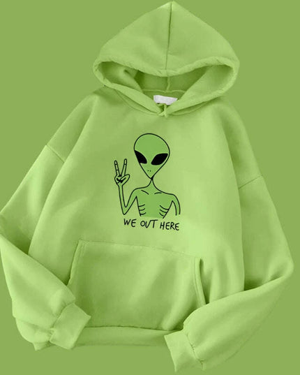 Quirky Green Alien Hoodies for Girls - Fun and Cozy Winter Sweatshirts