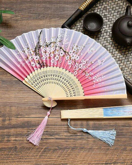 Elegant Vintage Chinese Silk Bamboo Folding Fan with Unique Designs
