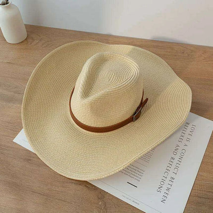 Chic Unisex Wide Brimmed Cowboy Hat in Natural Paper - Perfect Summer Panama Sun Cap for Beach and Outdoor Adventures