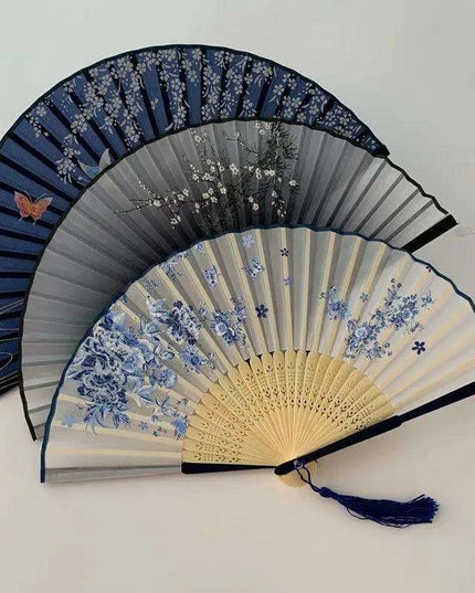 Elegant Vintage Chinese Silk Bamboo Folding Fan with Unique Designs