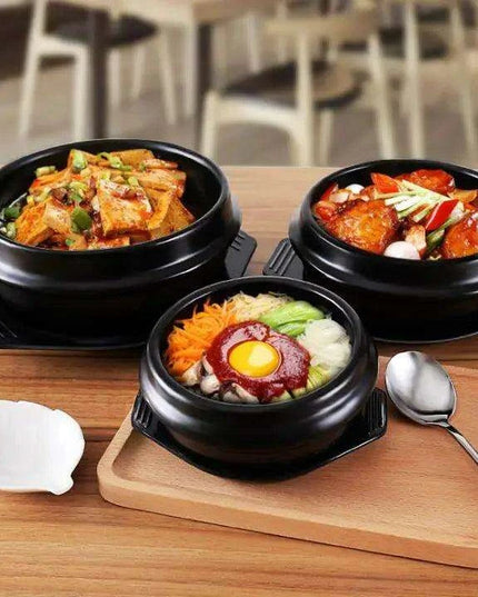 16-Piece Korean Dolsot Stone Bowl and Ceramic Ramen Set with Serving Trays - Assorted Sizes