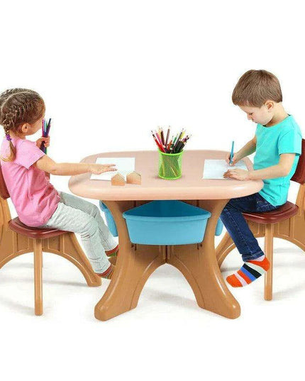 Kids' Creative Plastic Furniture Set with Storage Bins | Eco-Friendly Design | Fun and Durable Table and Chairs for Young Children